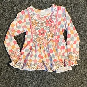 Floral and Checkered Kids Top